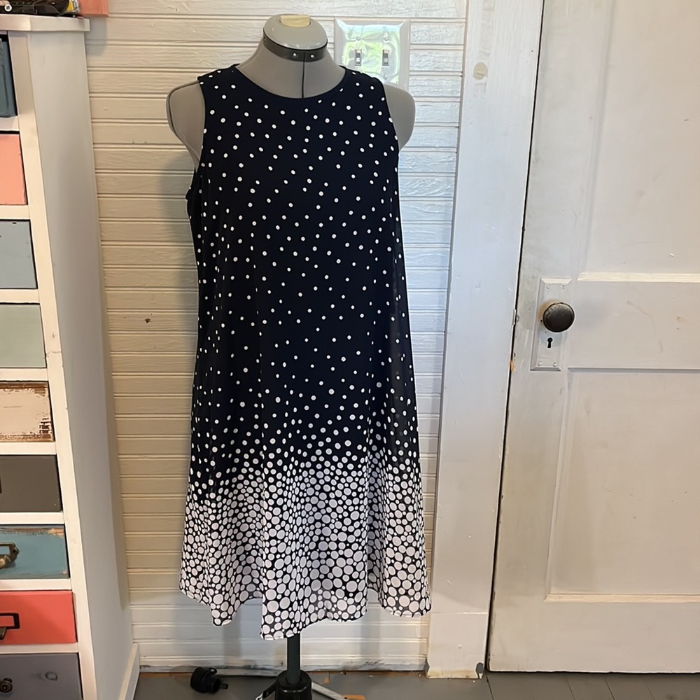 10 Navy blue w/white polka dots sleeveless dress